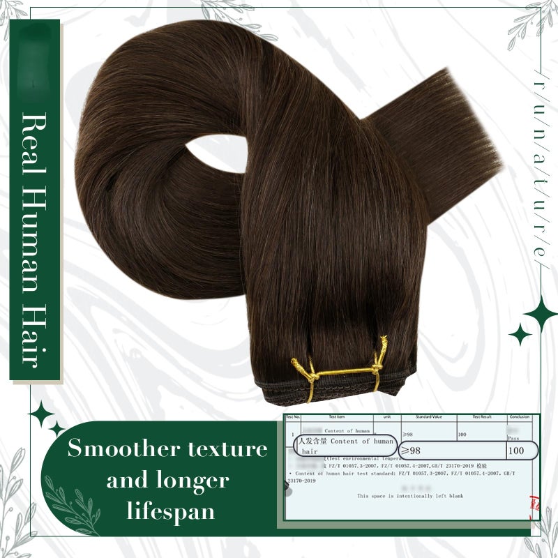 RUNATURE Brown Clip in Hair Extensions, Real Human Hair Clip in Extensions, Short Hair Extensions Clip Ins 10 Inch, Double Weft Remy Natural Hair, Tangle Free, 50g 3pcs #2 Dark Brown - Image 4